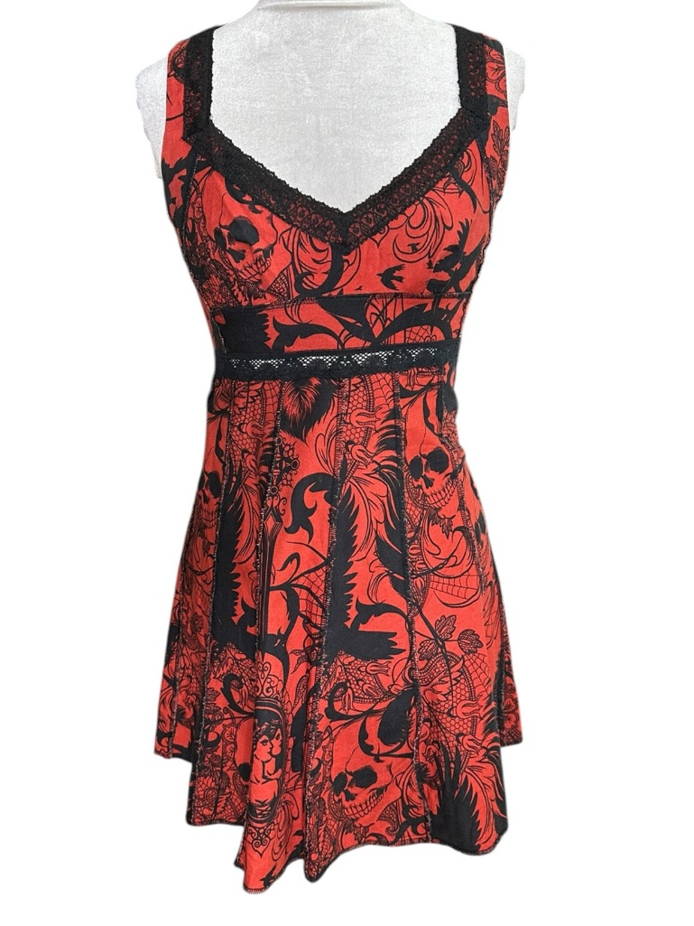 Shrine of Hollywood Red Black Mini Dress. Skulls, Spider Webs, Goth. Size Small